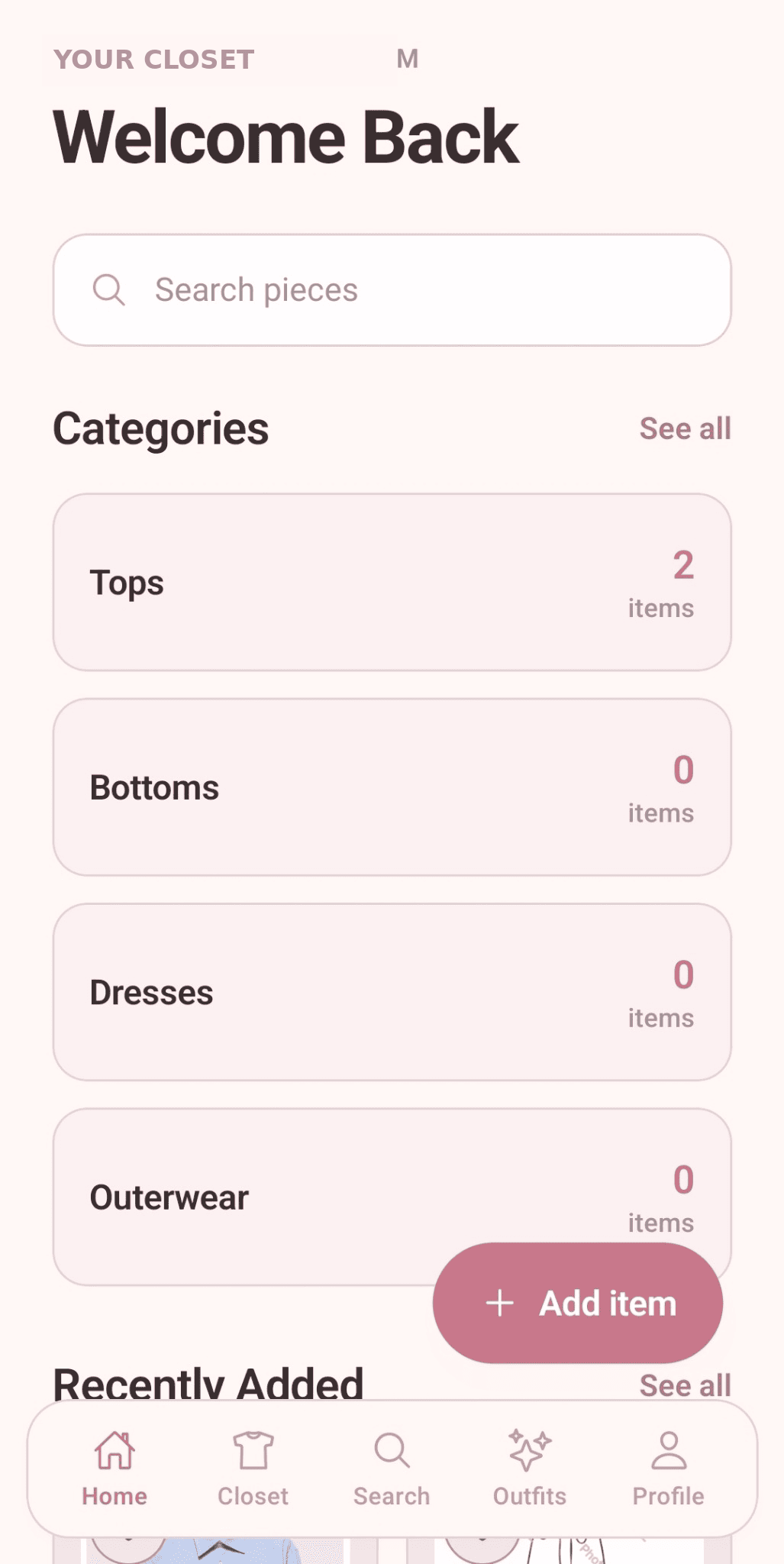 KT's Closet home screen showing the Profile tab